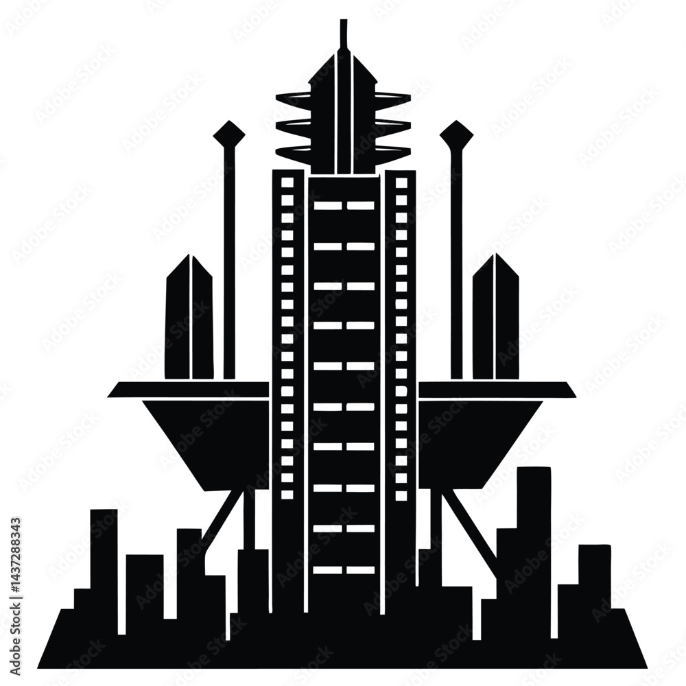 Obraz premium Buildings icons. Bank, Hotel, Courthouse. City, Real estate, Architecture buildings icons. Hospital, town house, museum. Urban architecture, city skyscraper. Classic set. Quality set. Vector