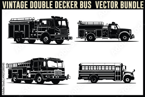 Vintage Fire Truck & Bus Vectors