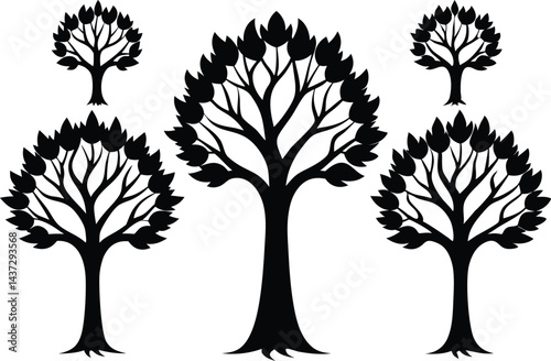 Beautiful Ash Tree Set Isolated Silhouette Vector Illustration Natural Forest Elements Collection Art