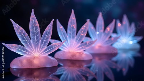 Galactic quartz leaves hold cosmic dust universes within. Nebula backdrop makes this HD wallpaper astronomically luxurious. photo