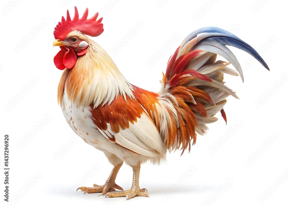 Fototapeta premium Beautiful rooster red white isolated on white background