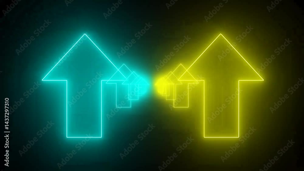 glowing arrows symbol , neon tunnel infinitive visual loop ,  construction,