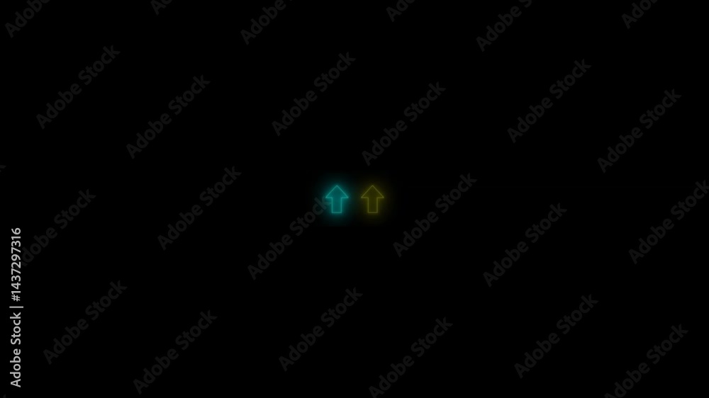 glowing arrows symbol , neon tunnel infinitive visual loop ,  construction,