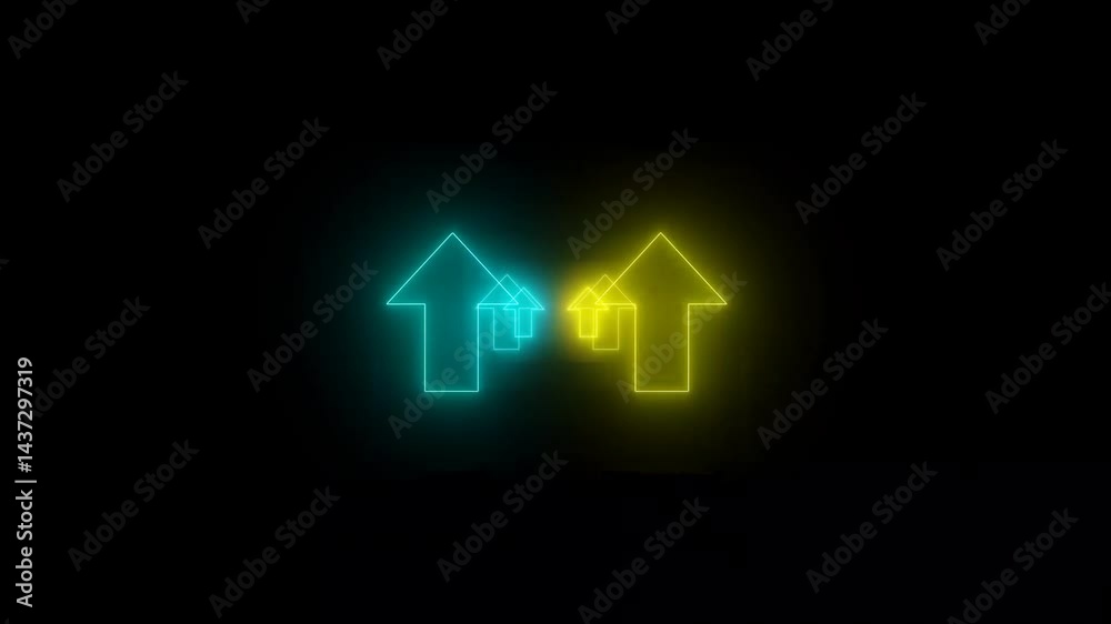 glowing arrows symbol , neon tunnel infinitive visual loop ,  construction,