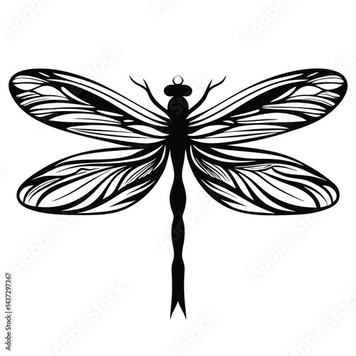 Detailed Dragonfly Silhouette Black and White Insect With Intricate Wings