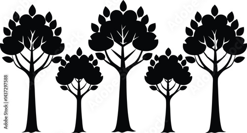 Beautiful Beech Tree Set Isolated Silhouette Vector Illustration Natural Forest Elements Collection