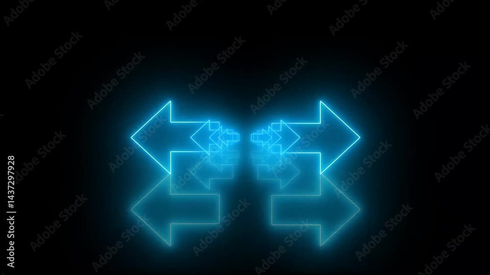 glowing arrows symbol , neon tunnel infinitive visual loop ,  construction,