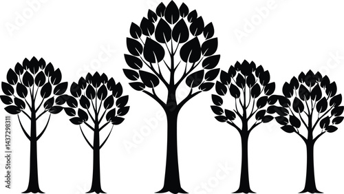 Beautiful Beech Tree Set Isolated Silhouette Vector Illustration Natural Forest Elements Collection