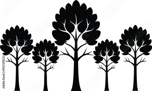 Beautiful Beech Tree Set Isolated Silhouette Vector Illustration Natural Forest Elements Collection