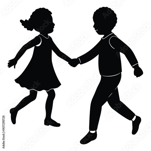 Collection of children silhouettes boys and girls 
vector illustration
