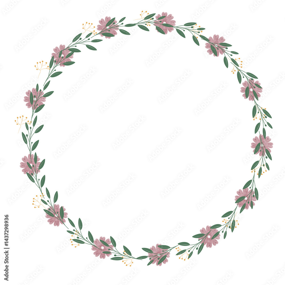 Fototapeta premium Rustic Green Leaf and Flower Wreath