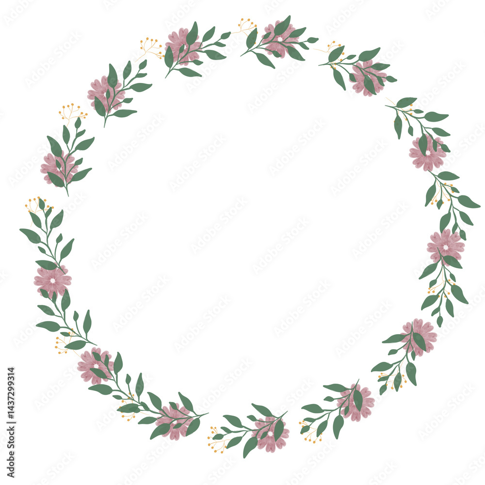 Fototapeta premium Rustic Green Leaf and Flower Wreath