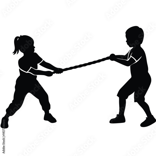Collection of children silhouettes boys and girls 
vector illustration
