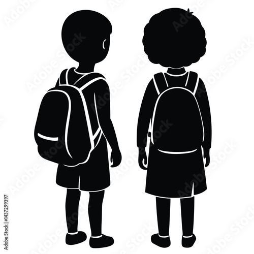 Collection of children silhouettes boys and girls 
vector illustration
