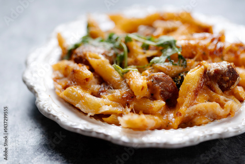 Obraz na płótnie italian meatball macaroni and cheese w salonie