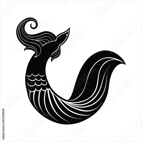 Mermaid tail in wave silhouette vector illustration.