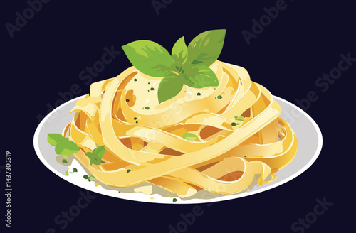 Fettuccine Alfredo - Vector Illustration