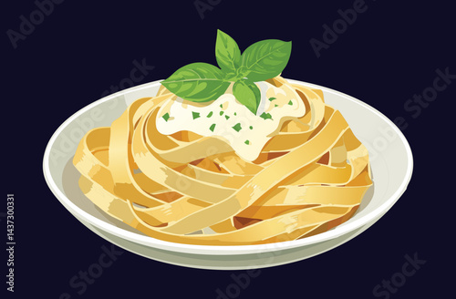 Fettuccine Alfredo Pasta - Vector Illustration