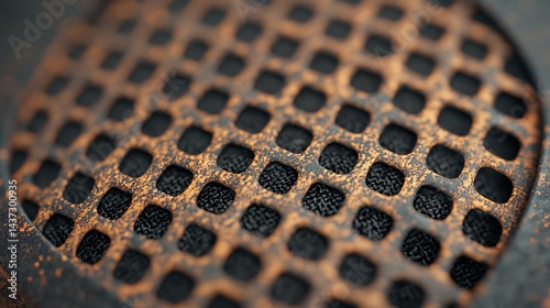 Close-up of a Copper Speaker Grill with a Grid Pattern