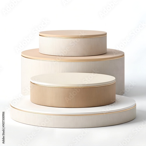 Simple and Stylish 3D Cylinder Stage with Neutral Colors on White Background

