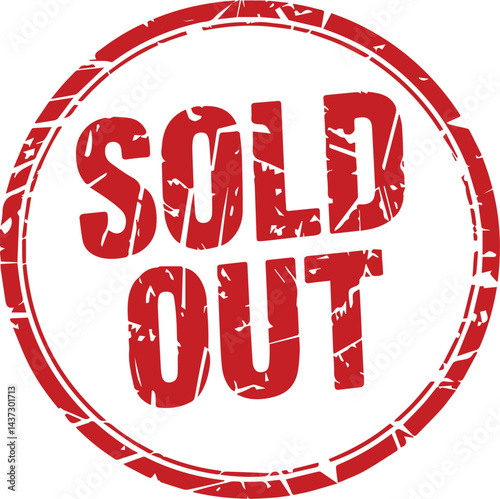 Sold out red stamp text vector, rubber stamp on white background
