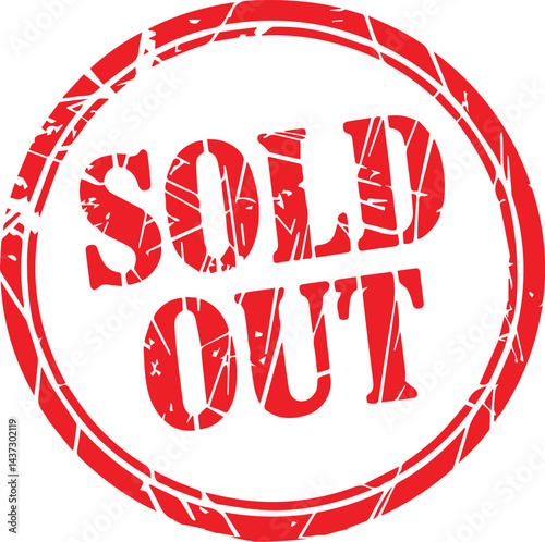 Sold out red stamp text vector, rubber stamp on white background
