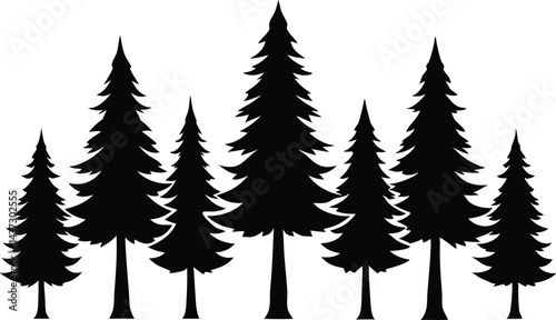 Beautiful Cedar Trees Isolated Silhouette Vector Art Natural Forest Landscape Elements Design