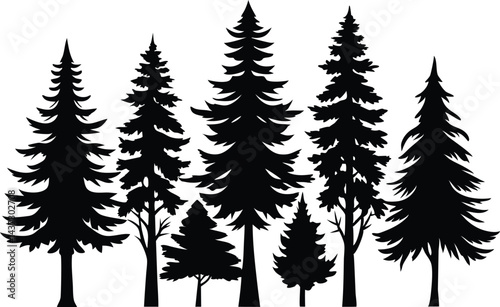 Beautiful Cedar Trees Isolated Silhouette Vector Art Natural Forest Landscape Elements Design