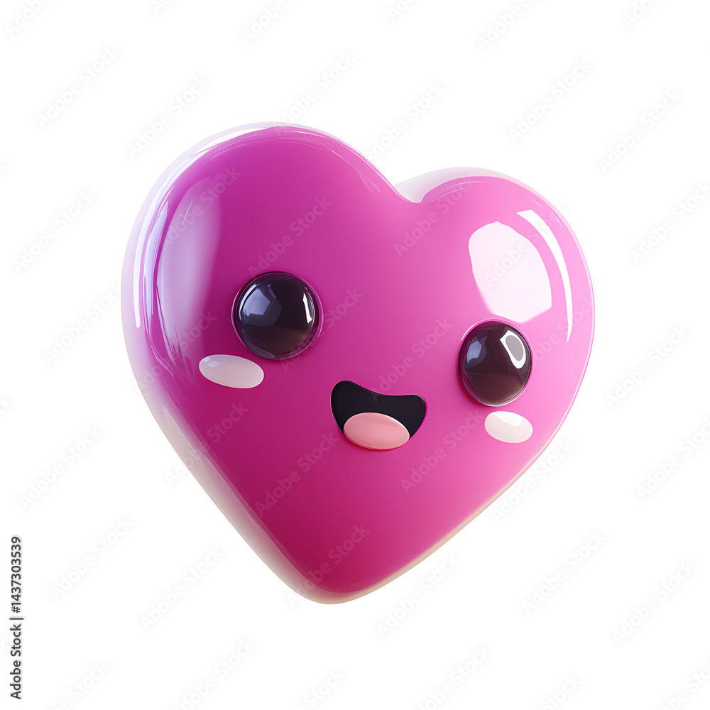 Fototapeta premium Cute Pink 3D Heart Character with Happy Expression for Valentines Day