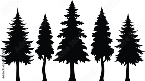 Beautiful Cedar Trees Isolated Silhouette Vector Art Natural Forest Landscape Elements Design