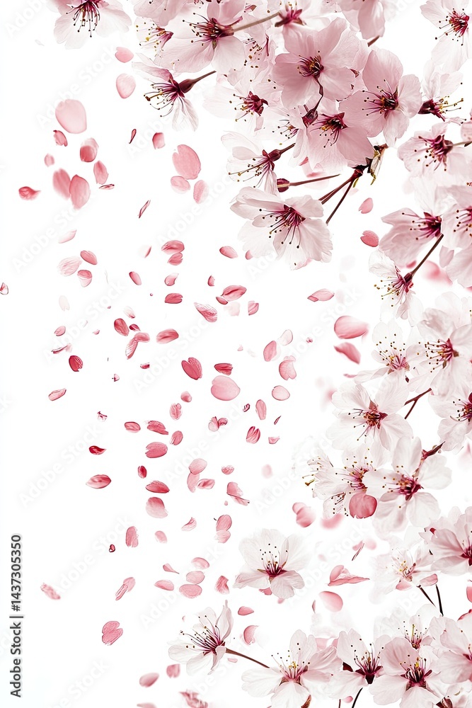 Naklejka premium Delicate pink cherry blossoms falling