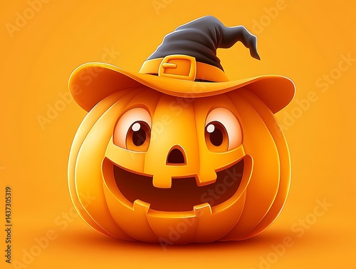 Cheerful jack-o'-lantern in witch's hat