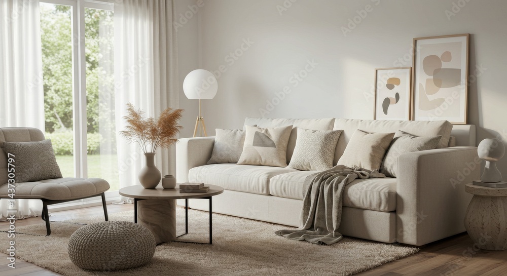 Fototapeta premium Serene Living Room with Neutral Tones