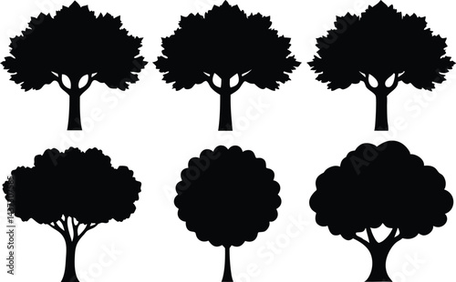 Beautiful Elm Trees Isolated Silhouette Vector Art Elegant Forest Landscape Elements Design