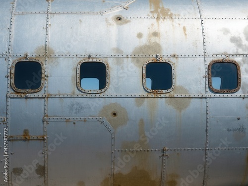 Obraz na płótnie Old metal silver surface of the aircraft fuselage with rivets. w salonie