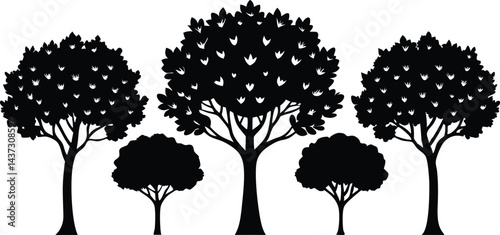 Beautiful Elm Trees Isolated Silhouette Vector Art Elegant Forest Landscape Elements Design