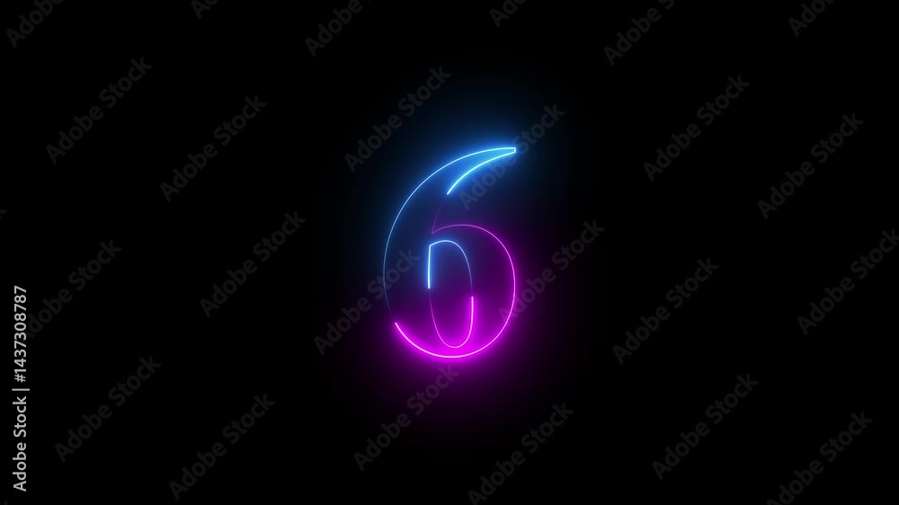 Abstract glowing neon text 6 number countdown icon. Neon numeric number 6 animation. Abstract glowing neon text 6 number countdown icon. Neon numeric number 6 animation.