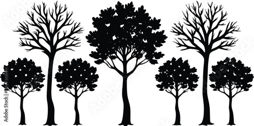 Beautiful Elm Trees Isolated Silhouette Vector Art Elegant Forest Landscape Elements Design
