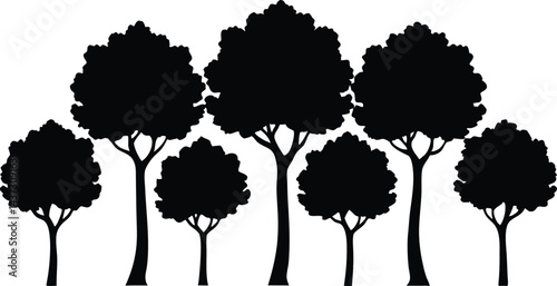Beautiful Elm Trees Isolated Silhouette Vector Art Elegant Forest Landscape Elements Design