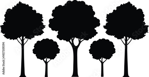 Beautiful Elm Trees Isolated Silhouette Vector Art Elegant Forest Landscape Elements Design