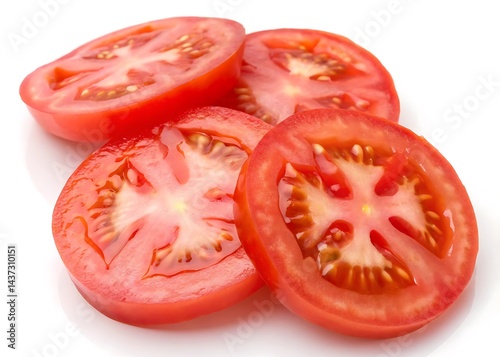 Slices of ripe tomato isolated on white background