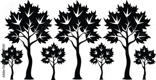 Beautiful Maple Trees Isolated Silhouette Vector Art Natural Forest Elements and Landscape Design