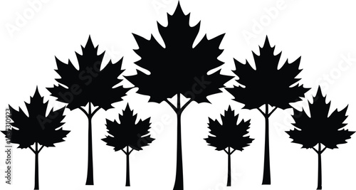 Beautiful Maple Trees Isolated Silhouette Vector Art Natural Forest Elements and Landscape Design