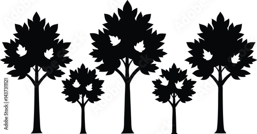 Beautiful Maple Trees Isolated Silhouette Vector Art Natural Forest Elements and Landscape Design
