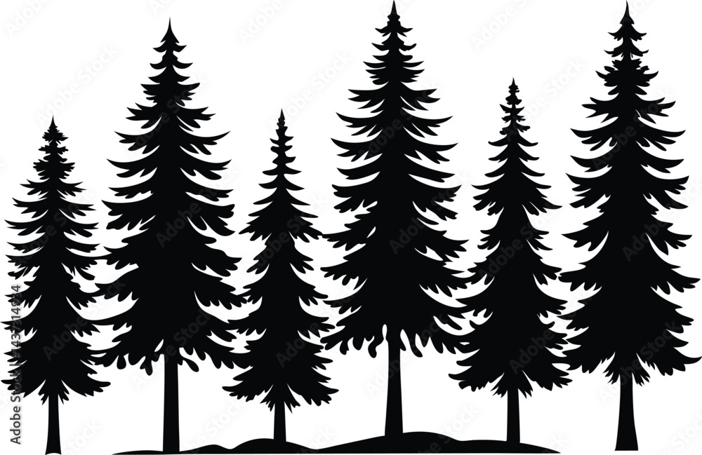 Obraz premium Beautiful Pine Trees Isolated Silhouette Vector Art Elegant Forest Landscape and Nature Design