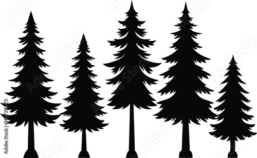 Beautiful Pine Trees Isolated Silhouette Vector Art Elegant Forest Landscape and Nature Design