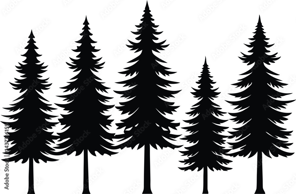 Fototapeta premium Beautiful Pine Trees Isolated Silhouette Vector Art Elegant Forest Landscape and Nature Design