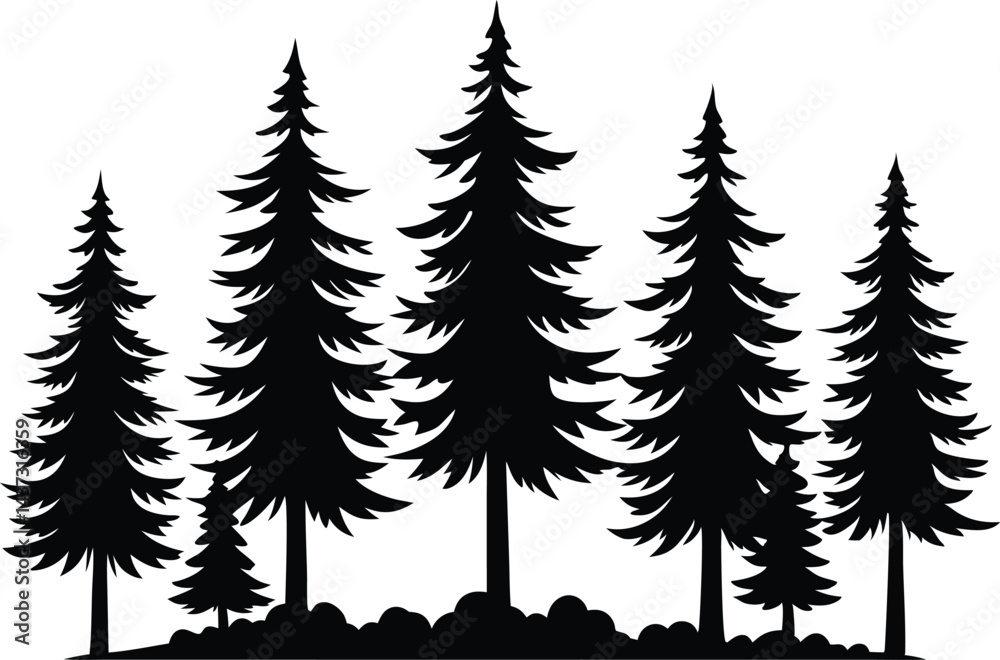 Obraz premium Beautiful Pine Trees Isolated Silhouette Vector Art Elegant Forest Landscape and Nature Design
