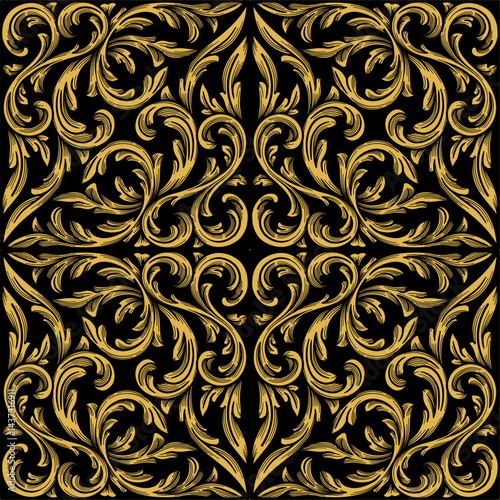 Baroque engraved seamless pattern ornamental. Damask Graphic Ornament filigree, flourish Floral swirl, curl. Design for print, fabric, tile, cover, wedding decoration, invitation card
