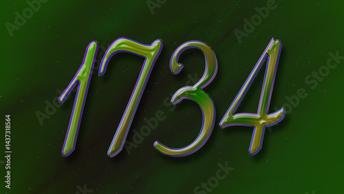 Photos 3D green with blue border design of number 1734 on green background